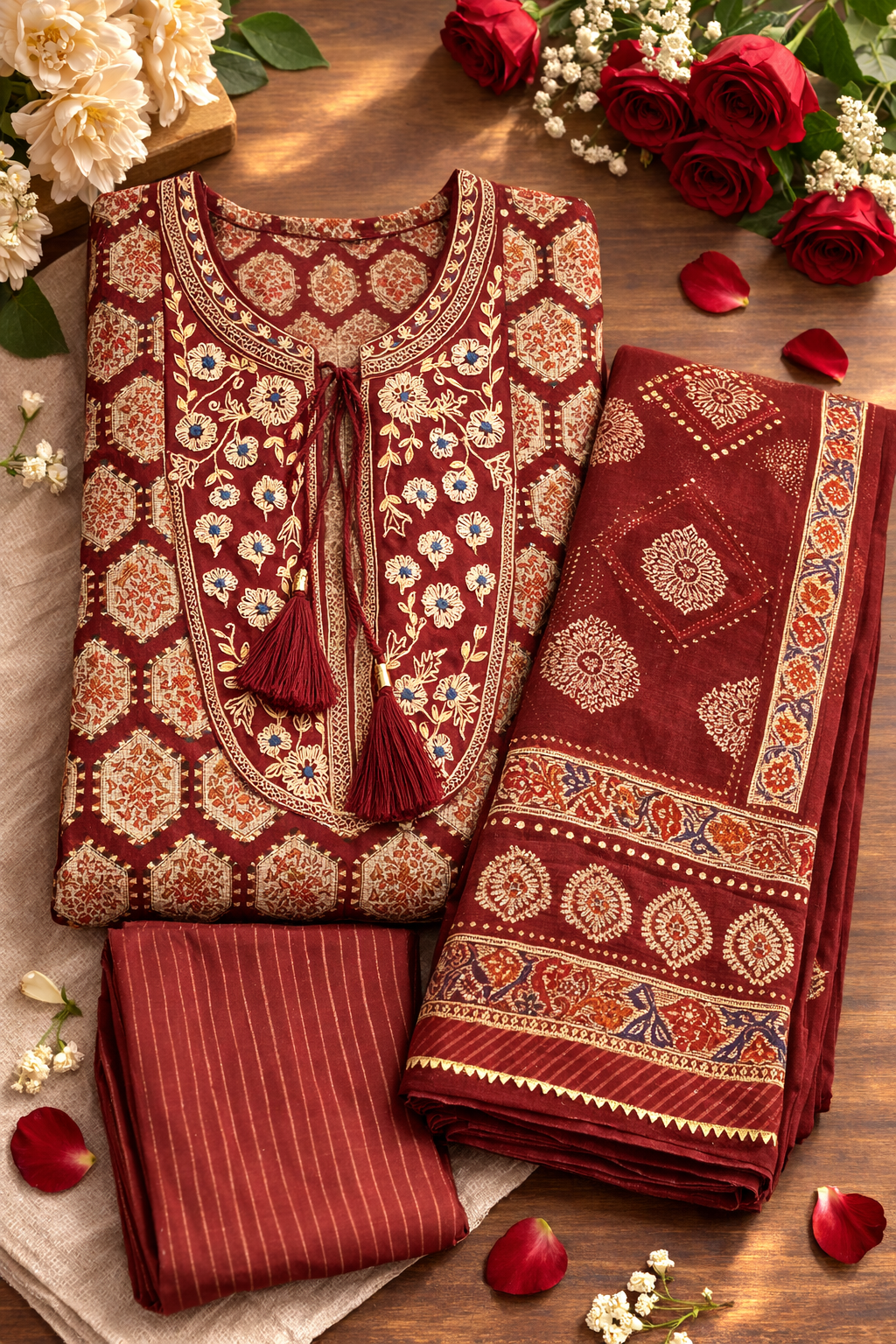 Filmifashion Women Printed Anarkali Kurta Pant Dupatta Set