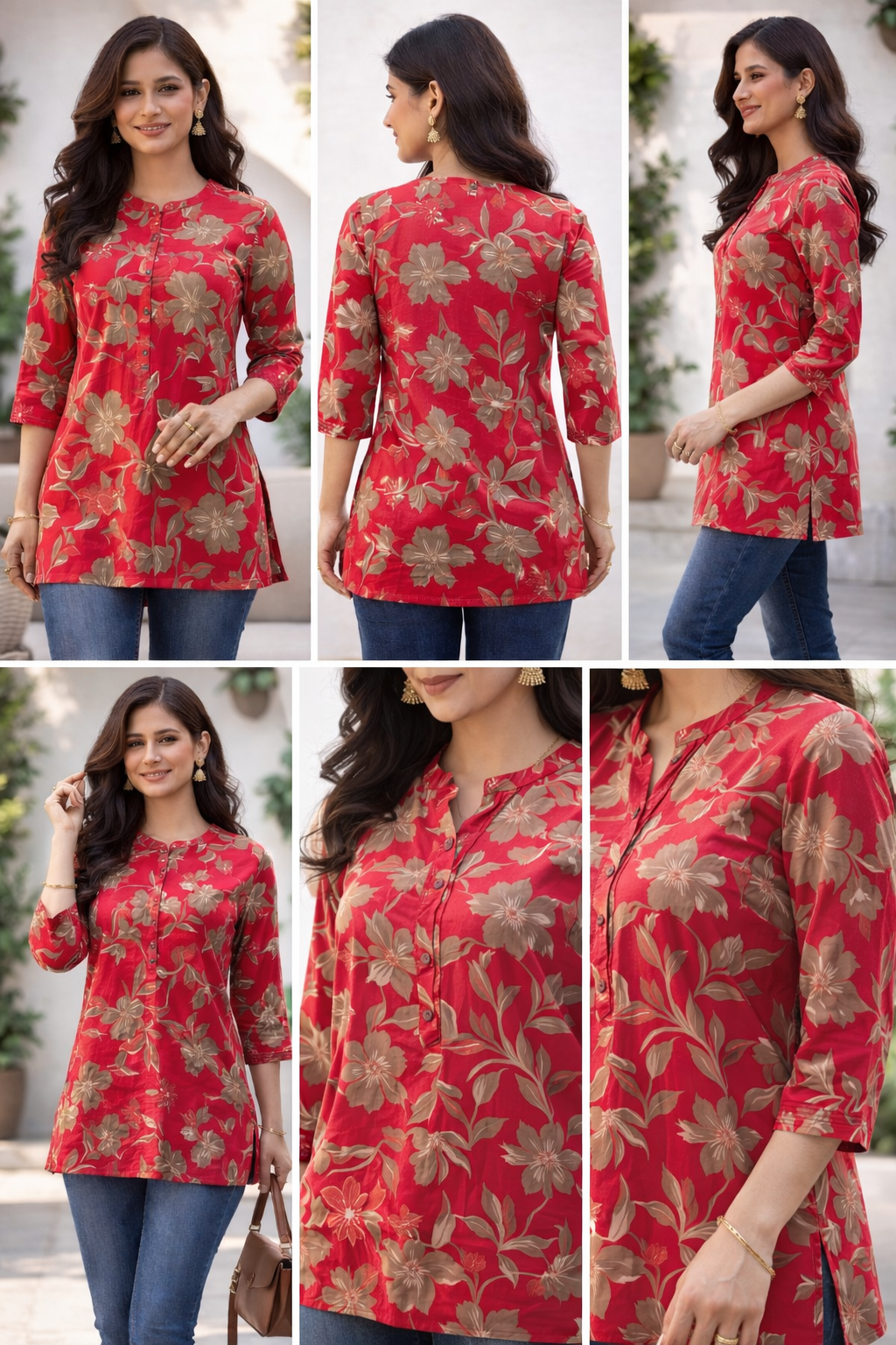 Filmifashion Women Floral Printed Short Kurta | Mandarin Neck Casual Top | Stylish Western Wear Top