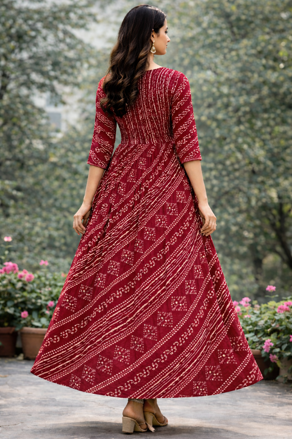 Women Printed Anarkali Kurta | Red Ethnic Long Dress | Casual & Festive Wear Kurti for Women