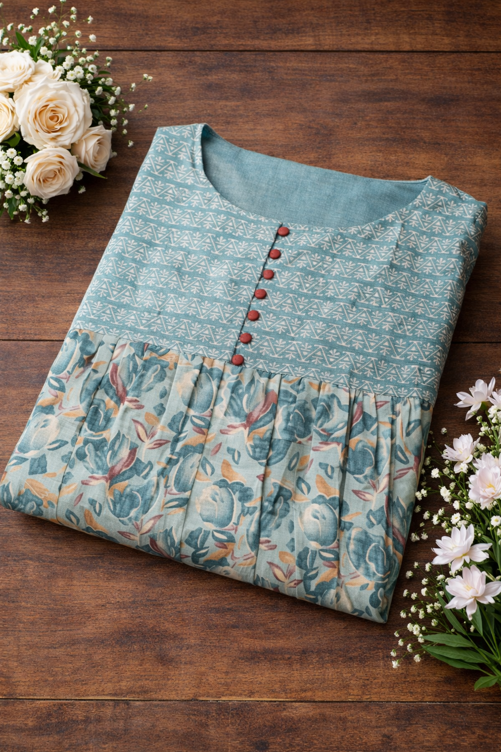 Women Printed Anarkali Kurta | Sea Green Floral Ethnic Dress | Casual & Festive Wear Kurti for Women