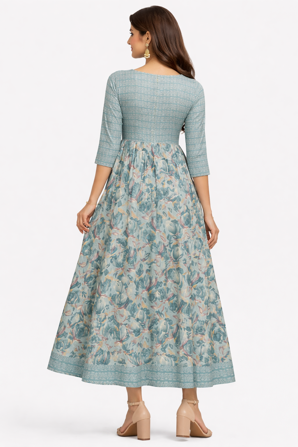 Women Printed Anarkali Kurta | Sea Green Floral Ethnic Dress | Casual & Festive Wear Kurti for Women