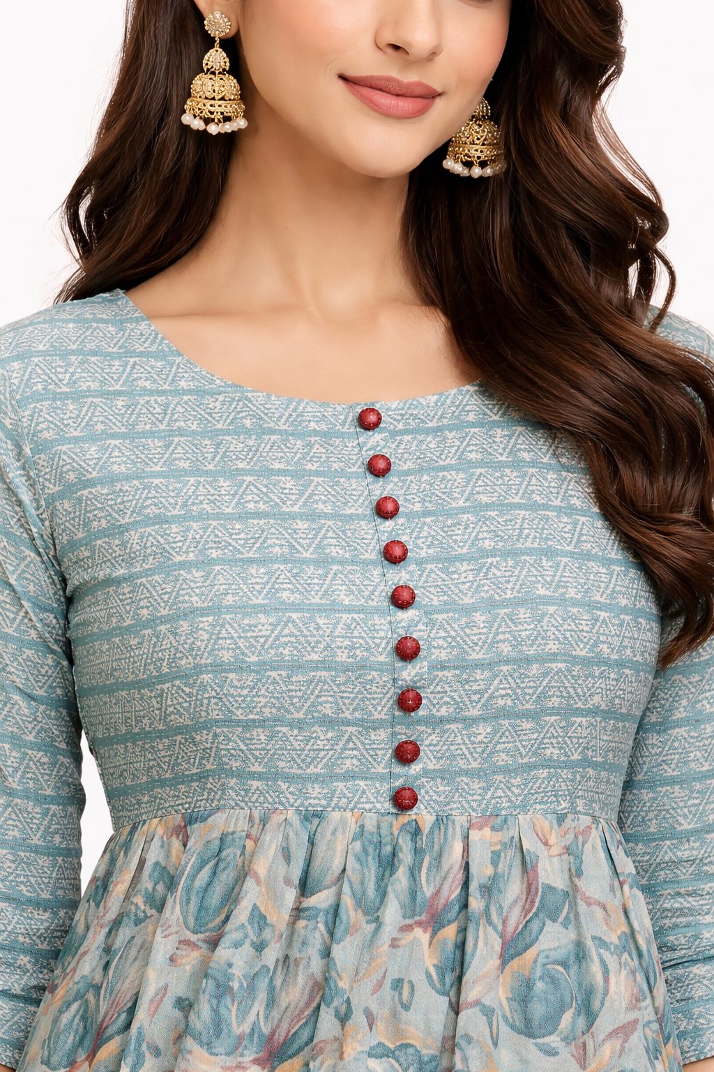 Women Printed Anarkali Kurta | Sea Green Floral Ethnic Dress | Casual & Festive Wear Kurti for Women