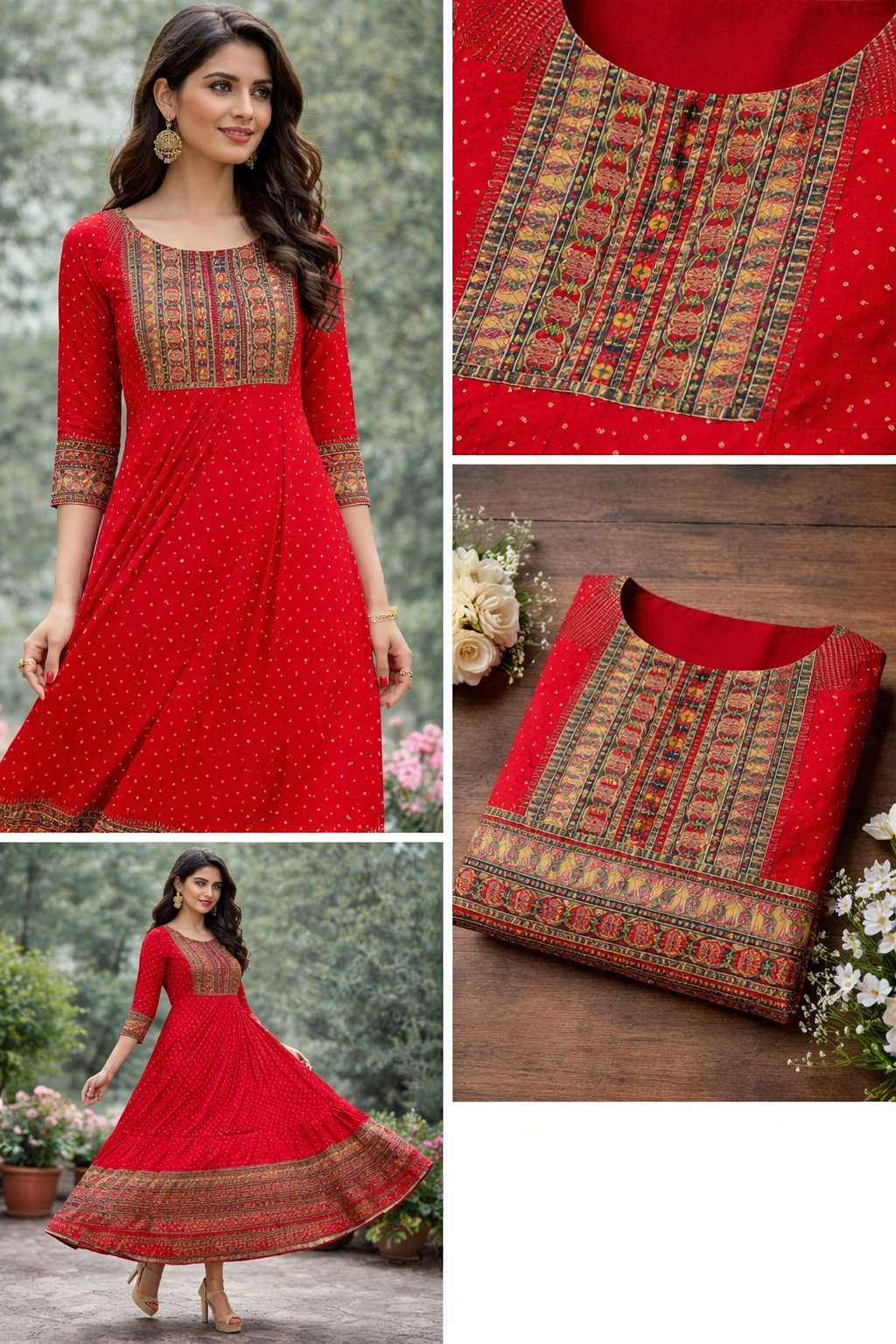 Women Printed Anarkali Kurta | Ethnic Flared Maxi Dress | Festive Wear Long Kurti