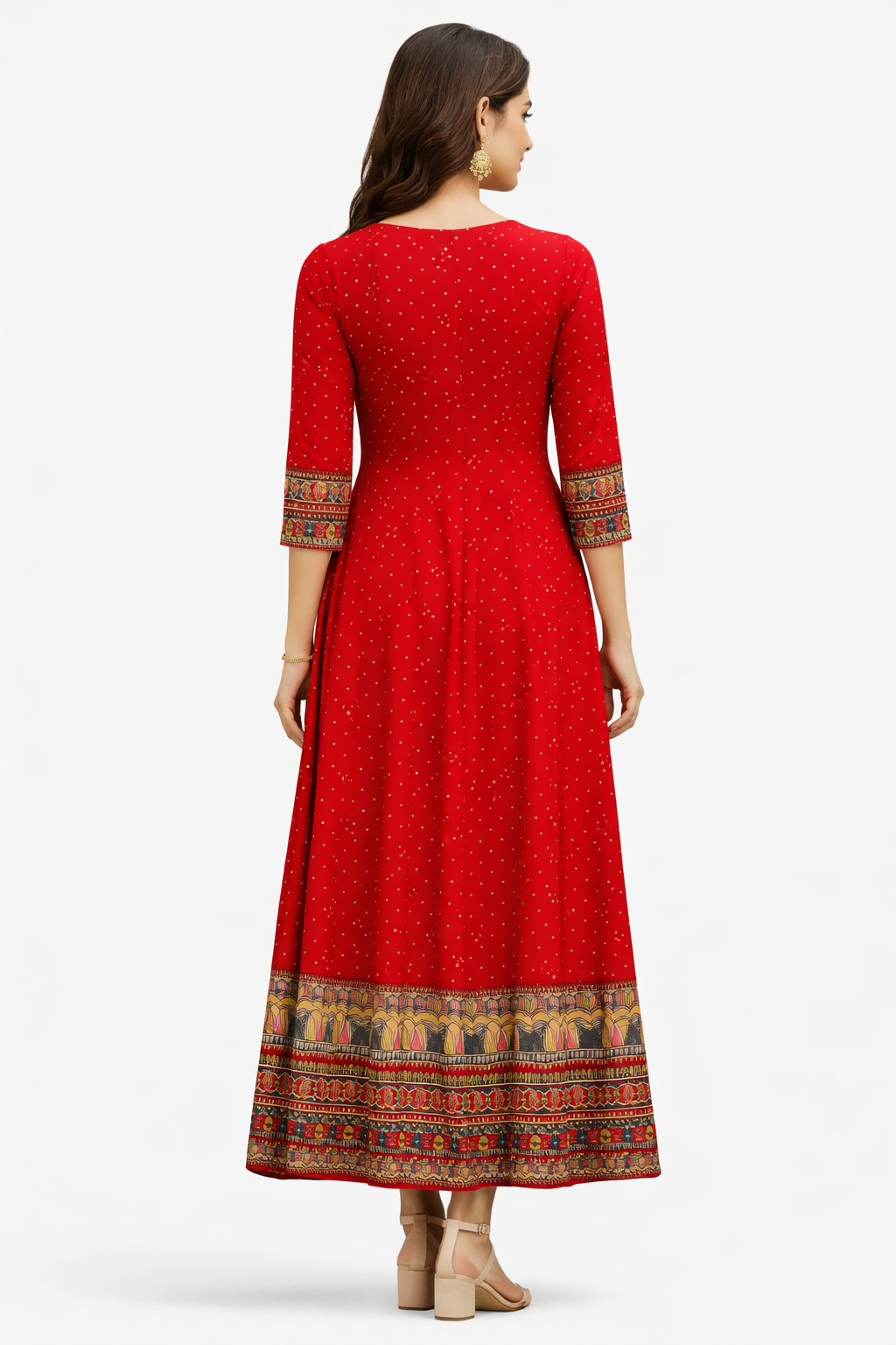 Women Printed Anarkali Kurta | Ethnic Flared Maxi Dress | Festive Wear Long Kurti