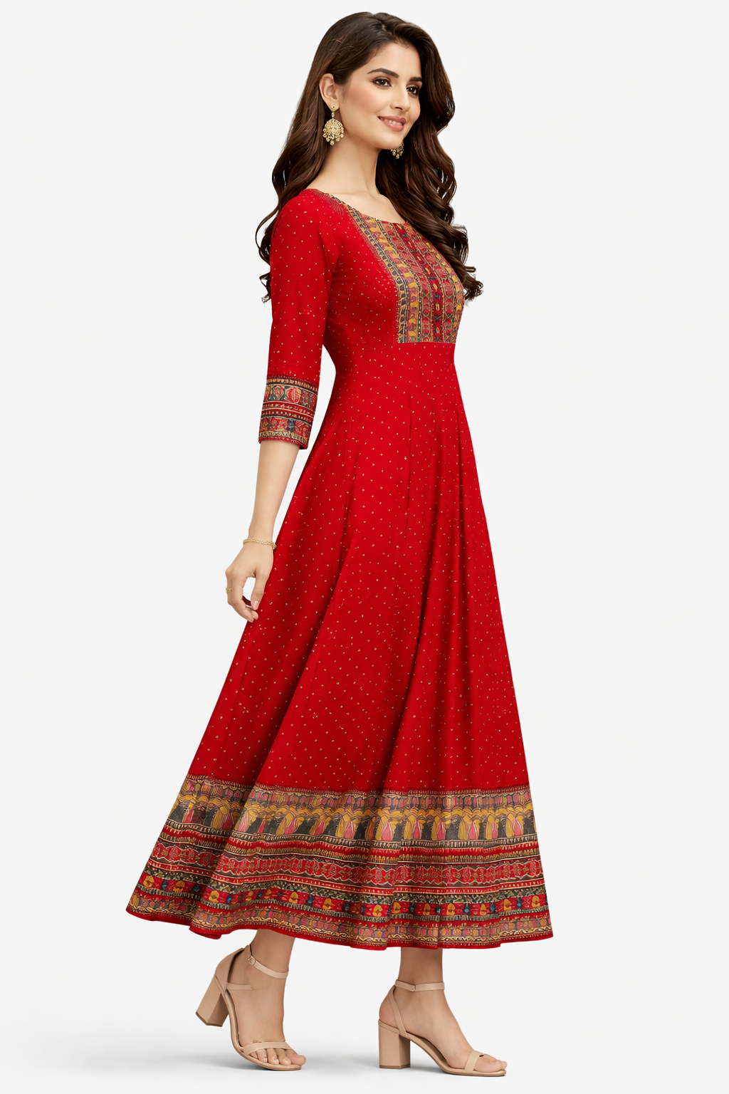 Women Printed Anarkali Kurta | Ethnic Flared Maxi Dress | Festive Wear Long Kurti