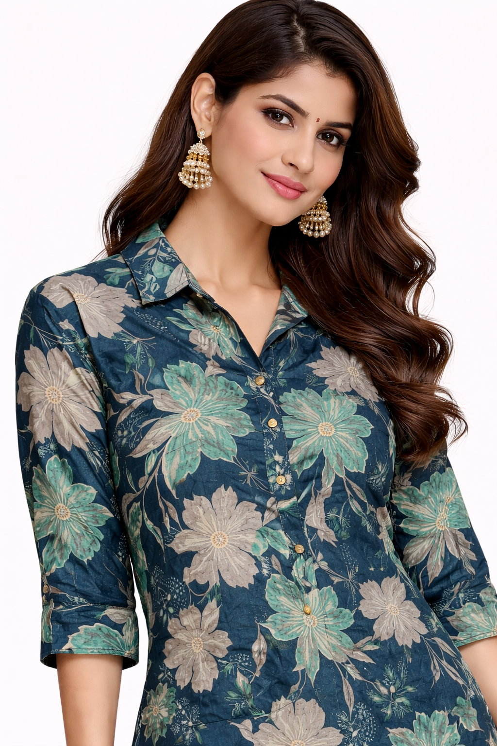 Women Floral Printed Shirt Style Kurti | Casual Short Top | Stylish Straight Kurta for Women
