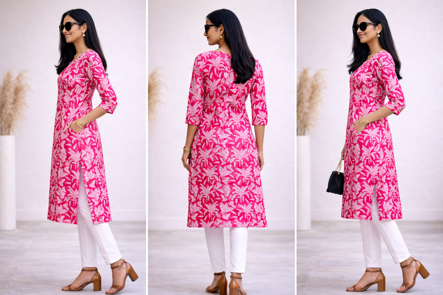 Women Pink Floral Printed Straight Kurta | Stylish Casual Ethnic Kurti