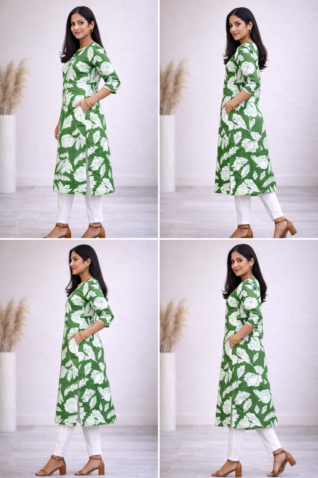 Women Green Floral Printed Straight Kurta | Stylish Casual Ethnic Kurti