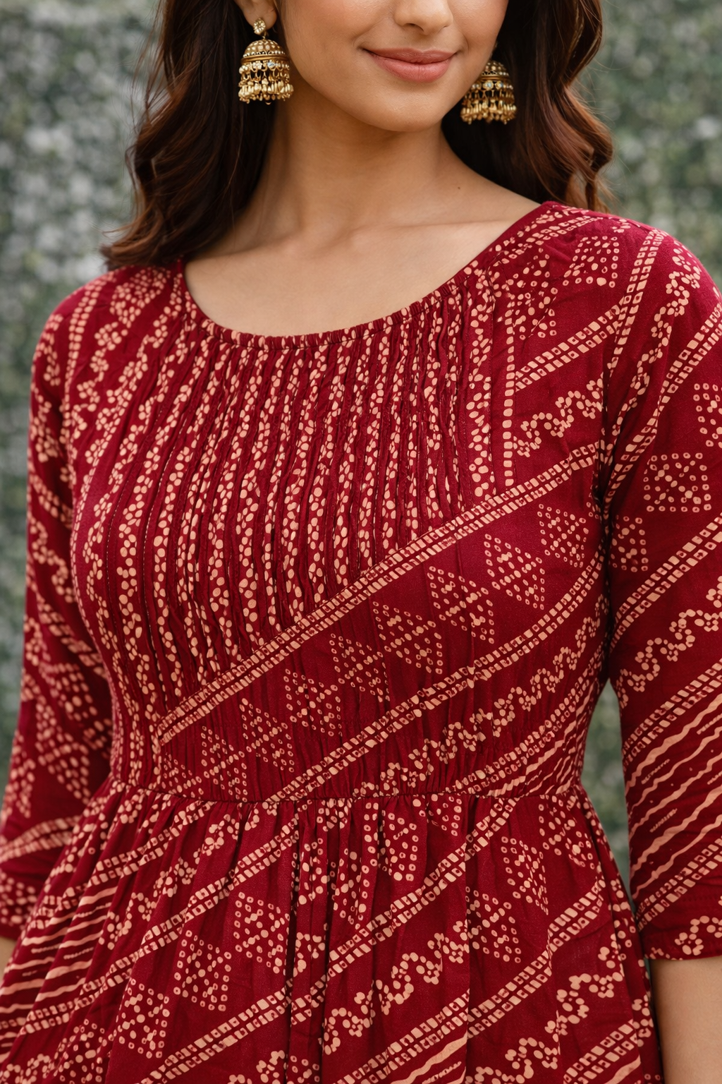 Women Printed Anarkali Kurta | Red Ethnic Long Dress | Casual & Festive Wear Kurti for Women