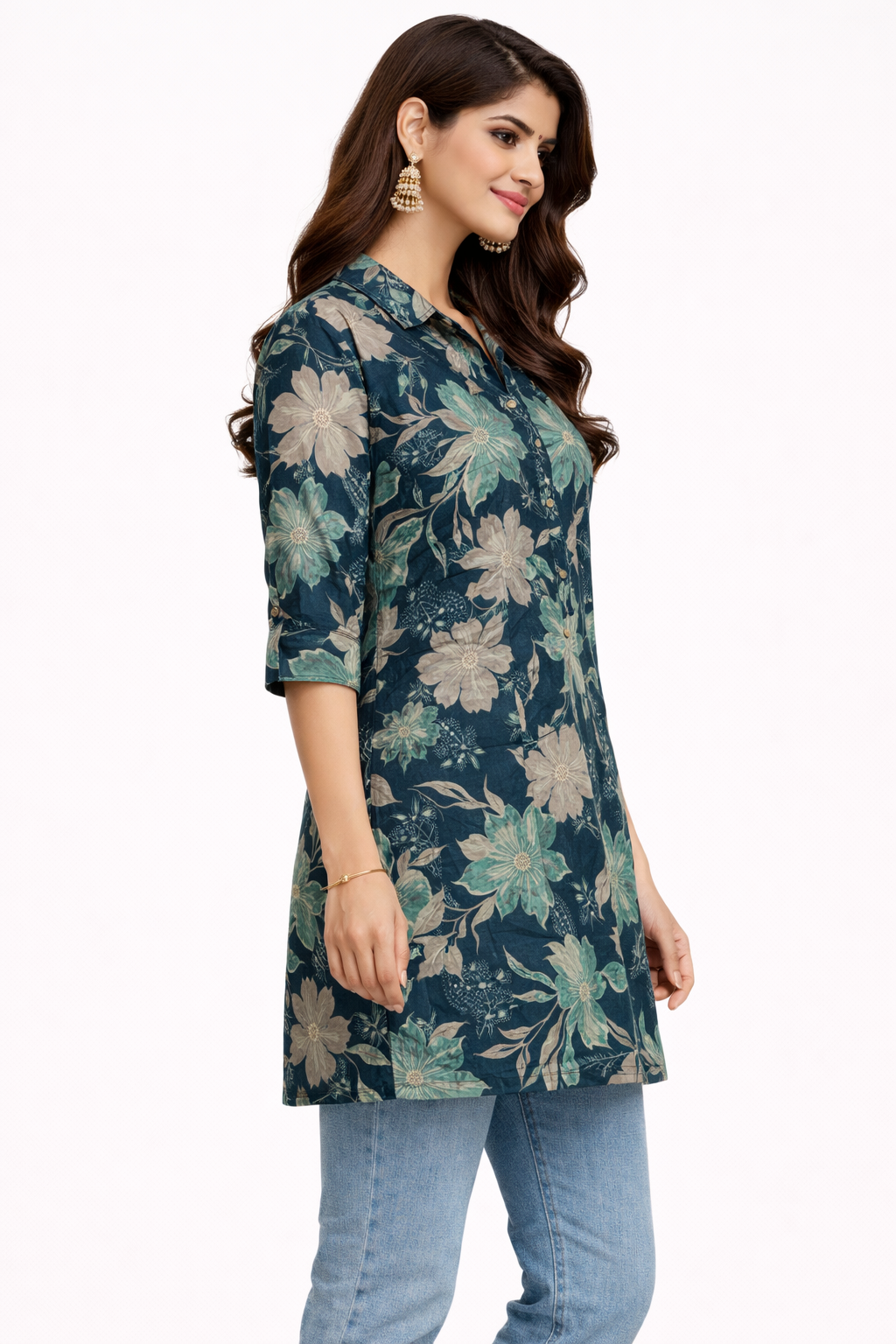 Women Floral Printed Shirt Style Kurti | Casual Short Top | Stylish Straight Kurta for Women