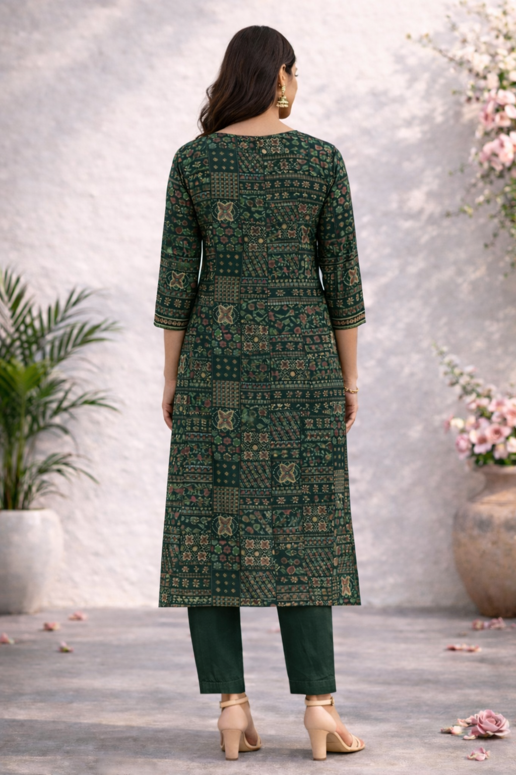 Filmifashion Women Printed Straight Kurta Pant Set | Cotton Blend Ethnic Wear | 3/4 Sleeve V-Neck Kurti Set