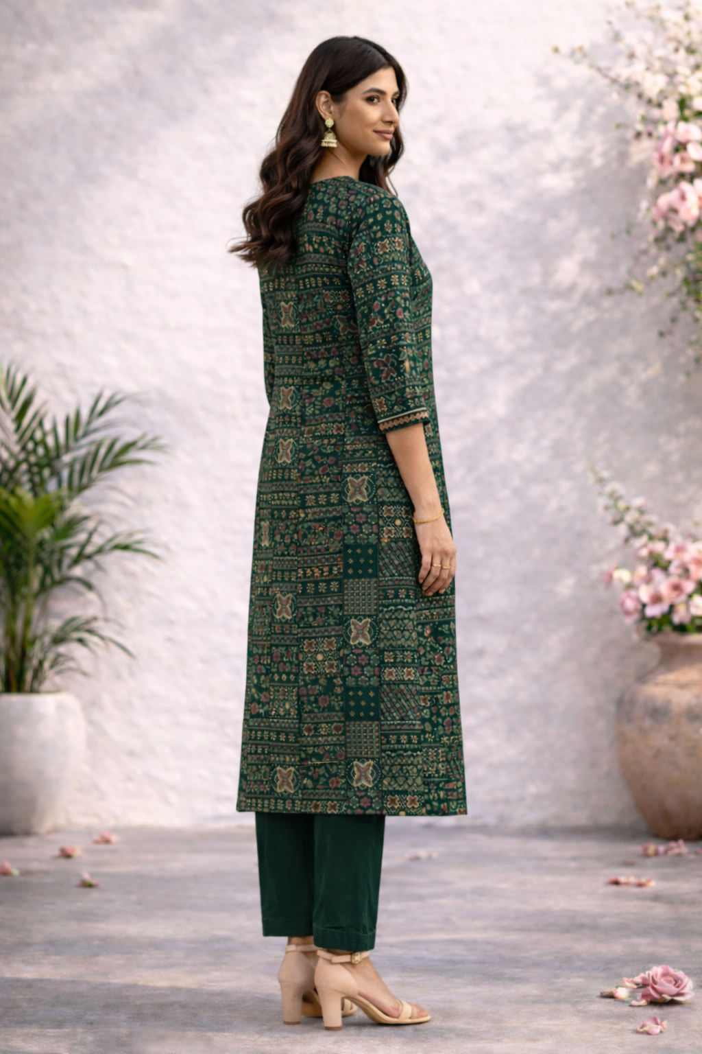 Filmifashion Women Printed Straight Kurta Pant Set | Cotton Blend Ethnic Wear | 3/4 Sleeve V-Neck Kurti Set