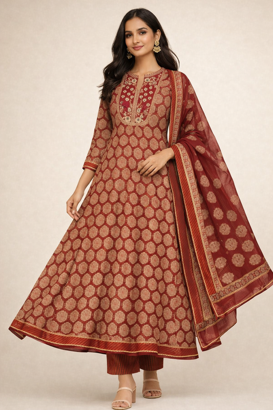 Filmifashion Women Printed Anarkali Kurta Pant Dupatta Set