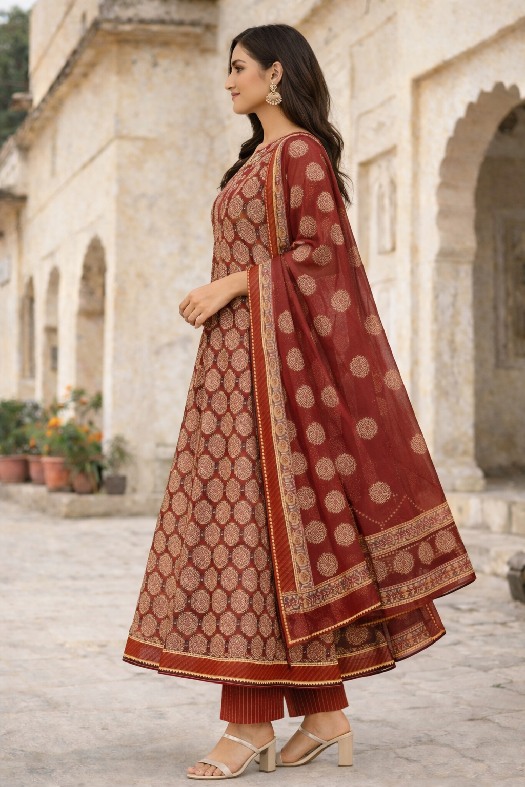 Filmifashion Women Printed Anarkali Kurta Pant Dupatta Set