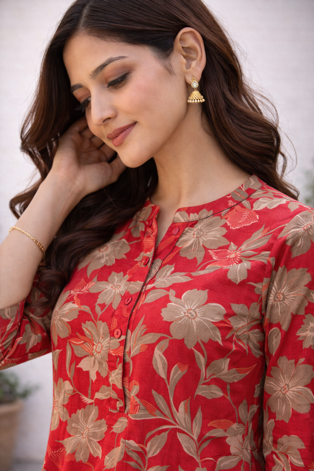 Filmifashion Women Floral Printed Short Kurta | Mandarin Neck Casual Top | Stylish Western Wear Top