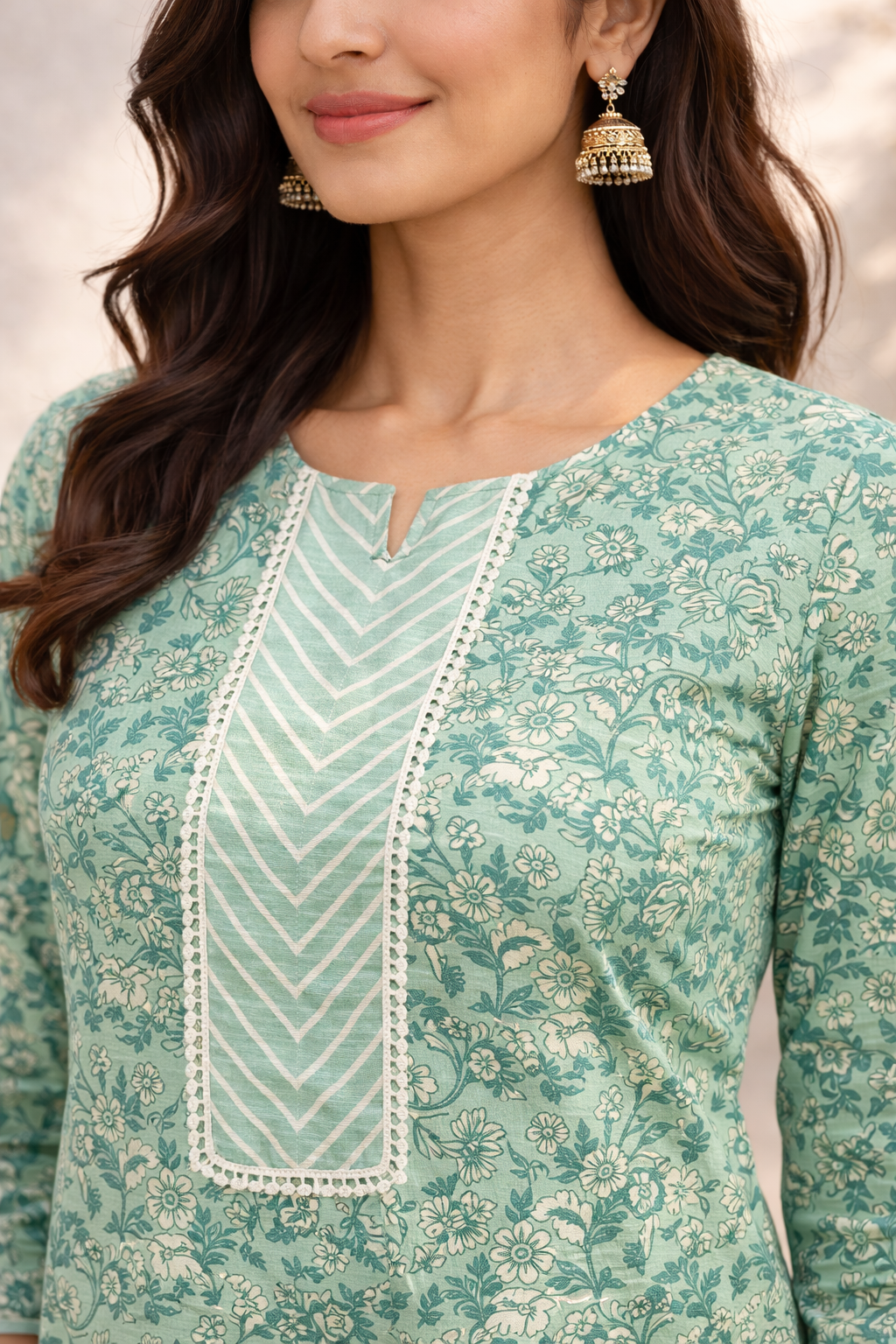 Filmifashion Women Printed Kurta Pant Dupatta Set | Cotton Blend Ethnic Set | Sea Green Floral Kurti Set
