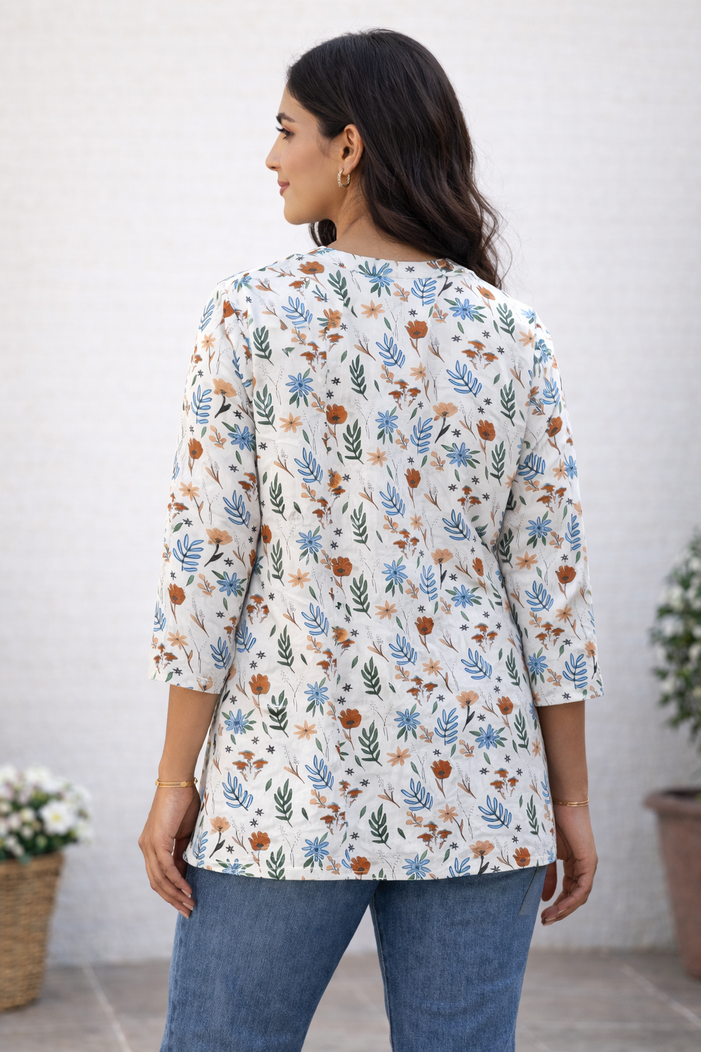 Filmifashion Women Floral Printed Short Kurta | Mandarin Neck Casual Top | Stylish Western Wear Top